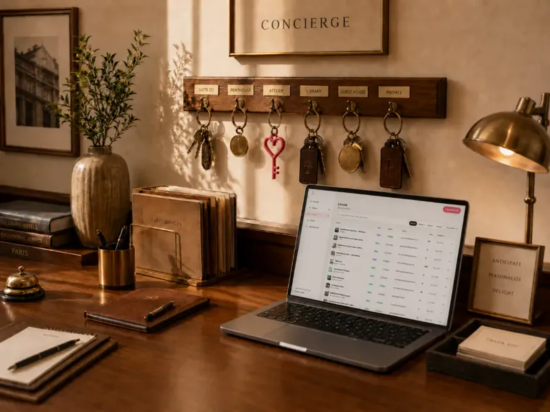 Bureau d'une conciergerie : tableau de clés et tableau de bord Cléo